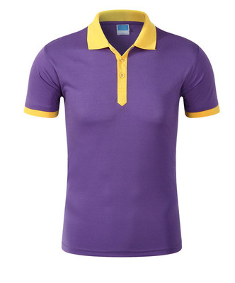 紫色翻領T恤衫定制撞色款式圖