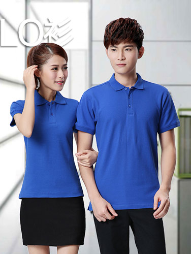 藍色純棉短袖T恤衫訂做款式