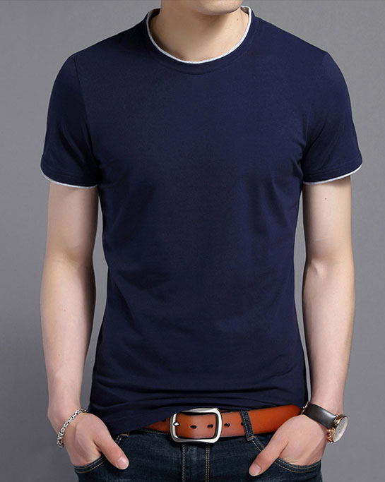 藏青色短袖圓領T恤衫訂做款式模板