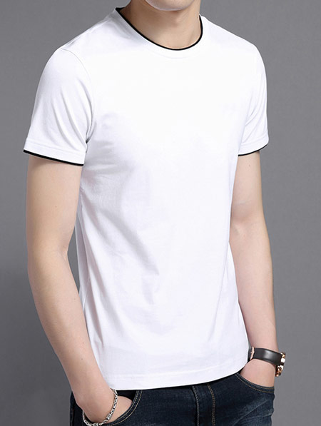 白色嵌黑邊短袖圓領T恤廣告衫款式模板圖二