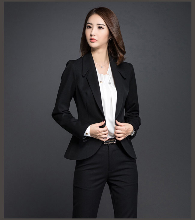 韓版女職業西裝工作服訂做正面款式效果圖