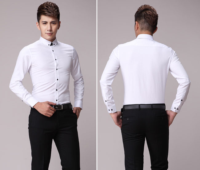 白色韓版修身男士襯衫訂做款式前后效果圖