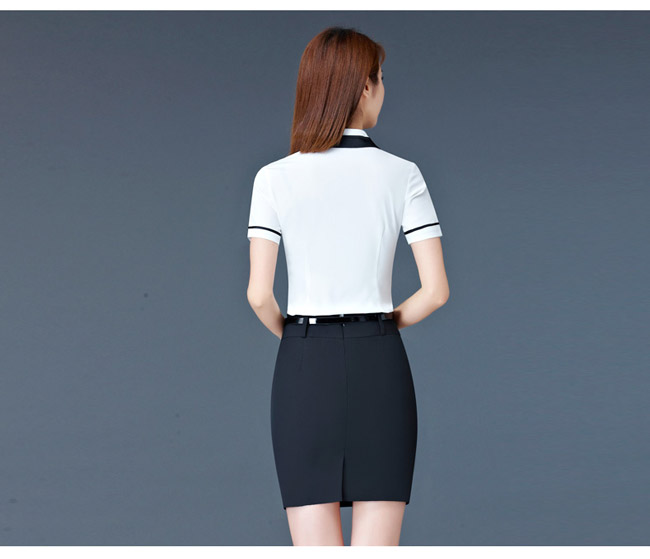 白色嵌黑邊時尚女襯衫訂做背后款式效果圖