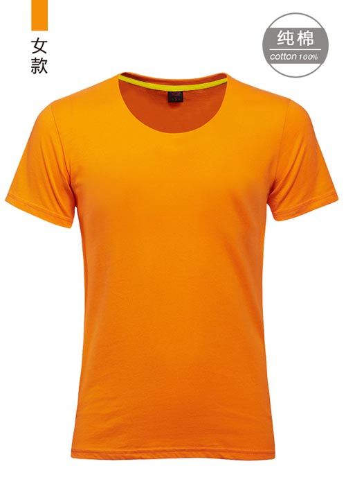 橙色純棉短袖女圓領文化衫定制