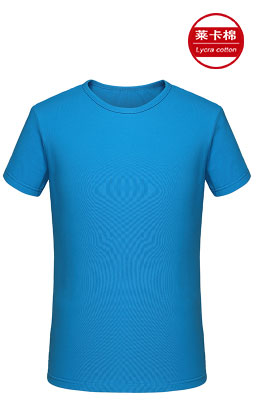 湖藍色萊卡棉圓領T恤衫