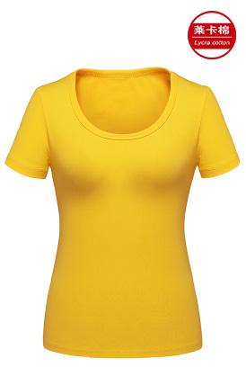 黃色女士短袖圓領T恤衫訂做
