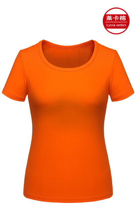 橙色女士短袖圓領T恤衫模版圖