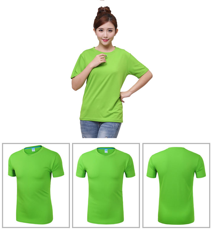 果綠色速干衣T恤女裝定制款式正反面效果展示圖