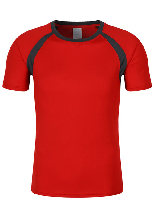 紅配黑色短袖圓領速干衣T恤款式圖