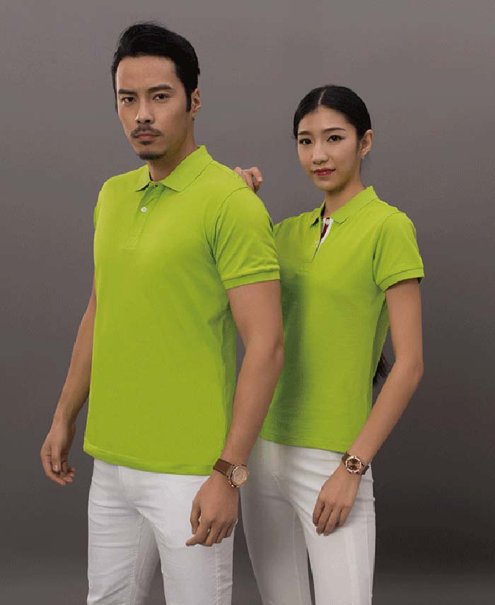 純色絲光棉短袖POLO衫訂做之果綠色模特展示圖