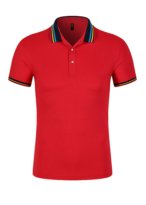 彩虹領翻領短袖T恤衫定做顏色款式展示圖之紅色